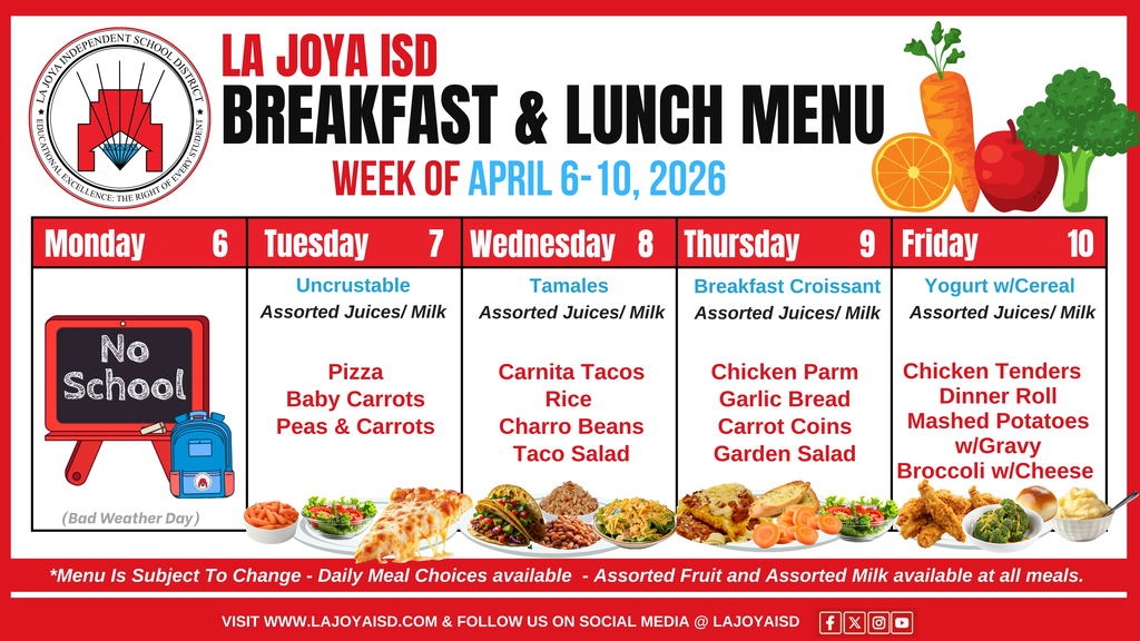 School Lunch for the week of April 6-10