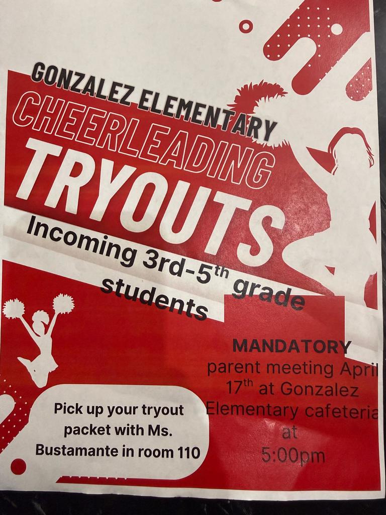 tryout flyer for gonzalez cheerleaders
