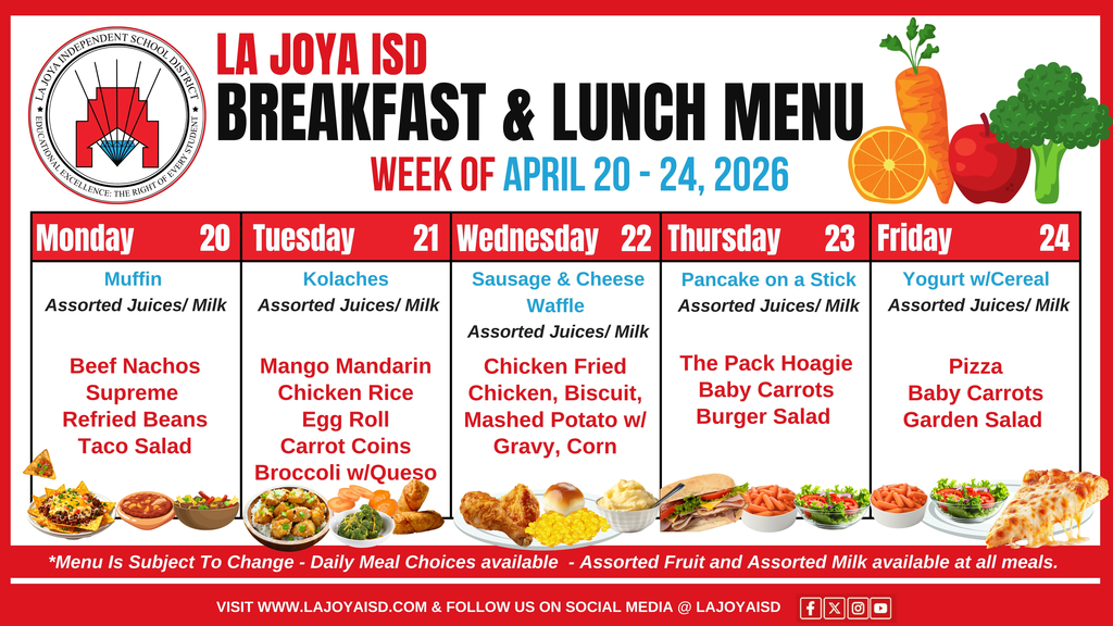 School Lunch Menu for the Week of April 20-24
