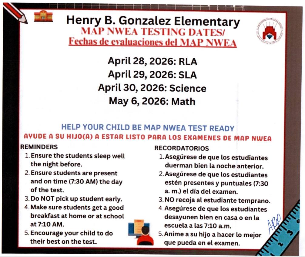 Flyer for MAP NWEA testing dates
