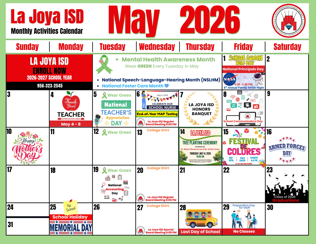 La Joya ISD May Activities Calendar 