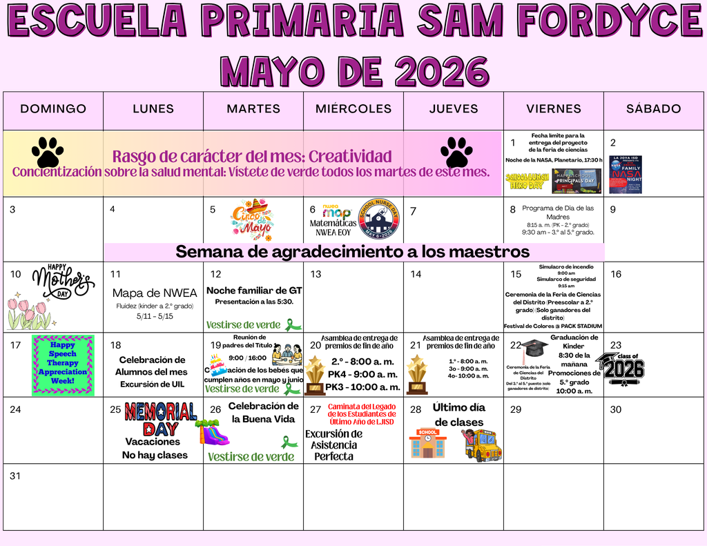 May Calendar Spanish