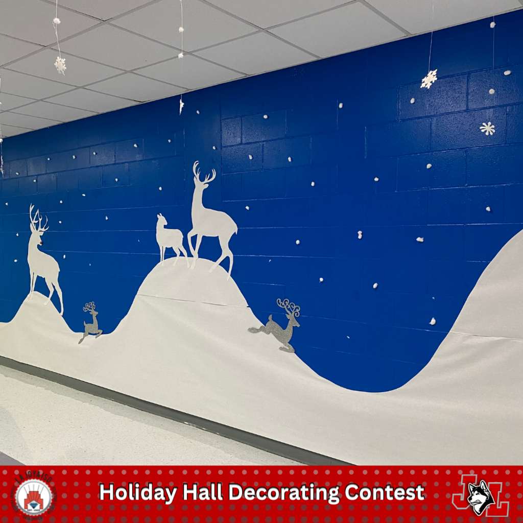 hall decorated for Christmas