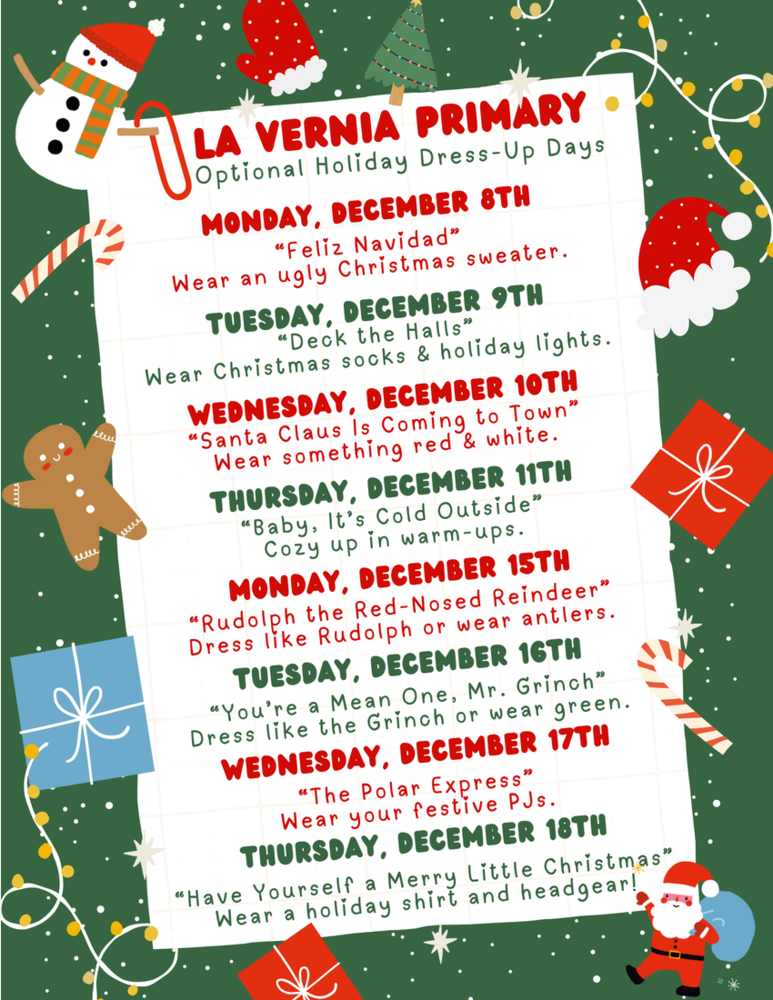 DECEMBER DRESS UP DAYS
