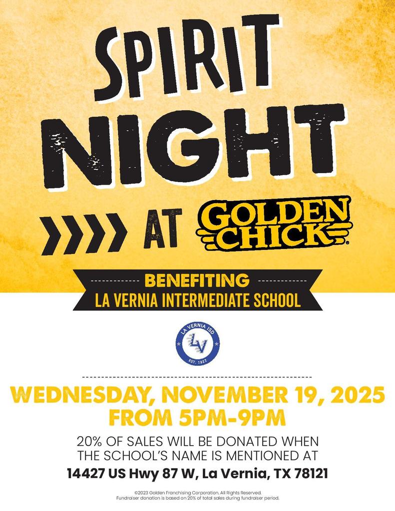 Spirit Night at Golden Chick from 5 to 9 p.m.