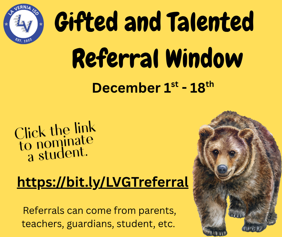 Gifted and Talented Referral Window December 1-18