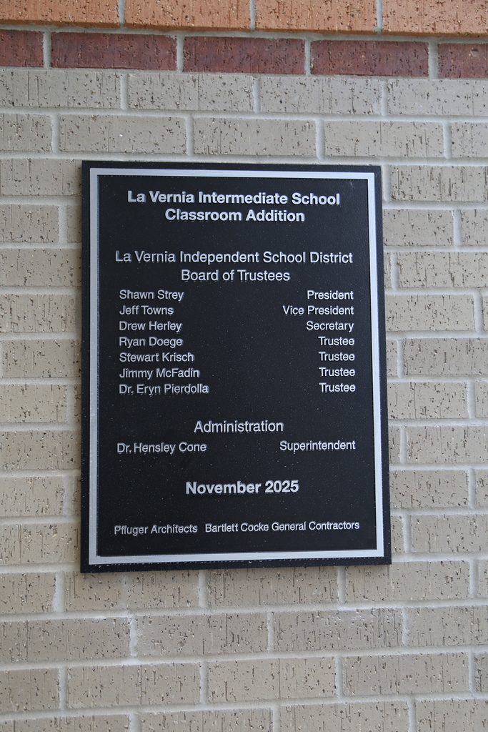 La Vernia Intermediate School Classroom Addition Plaque