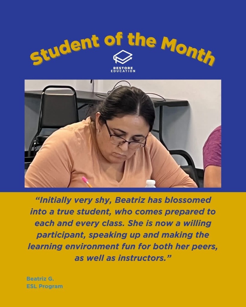 Restore Education Student of the Month