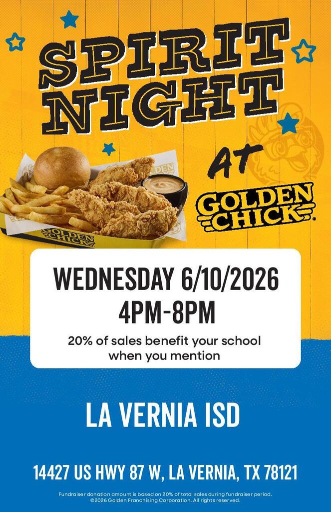 Spirit Night at Golden Chick tonight from 4-8pm