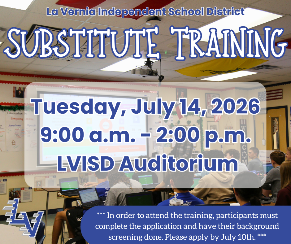 Substitute Training - Tuesday, July 14 from 9:00am-2:00pm