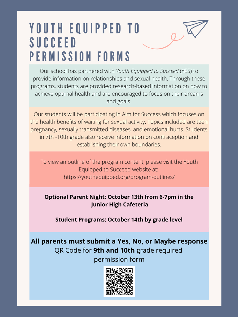Youth Equipped to Succeed Permission form flyer with QR code
