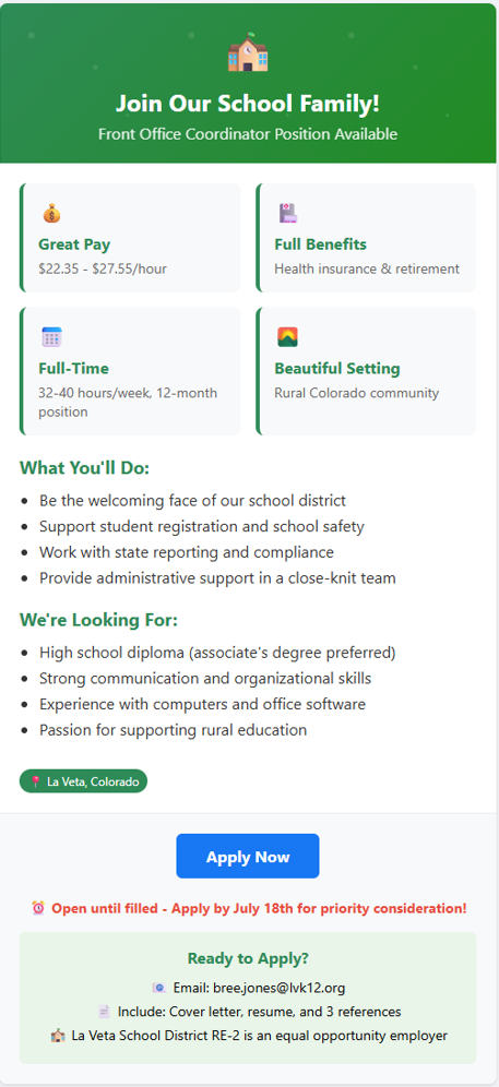 Help Wanted.  Front Office Coordinator - ASAP.