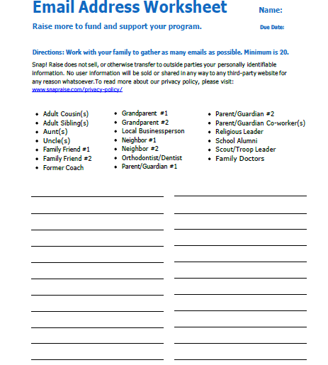 Email Address Worksheet