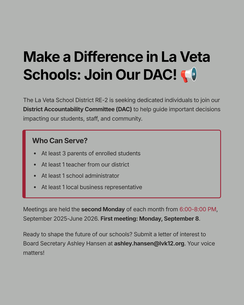 Invitation to join the La Veta School District Accountability Committee