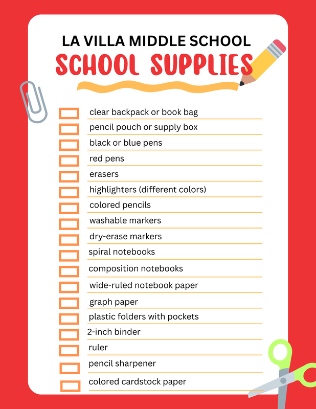 middle school supply list