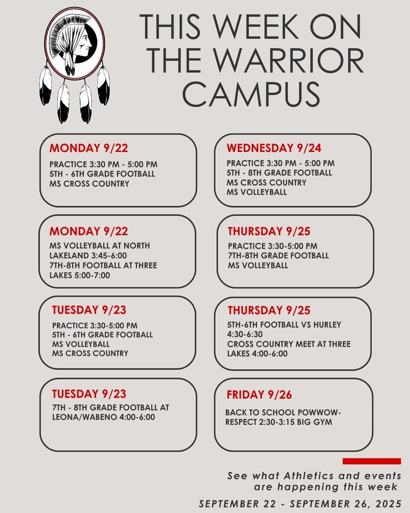 Warrior Campus Week Events 9 22 9 26