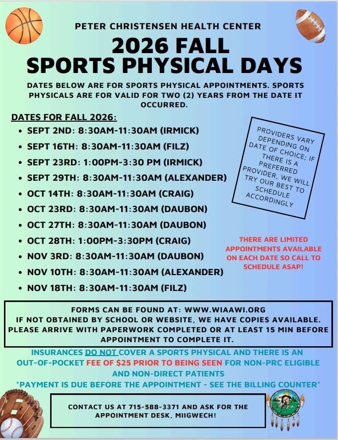 Peter Christensen Health Center 2026 Summer Sports Physical Days