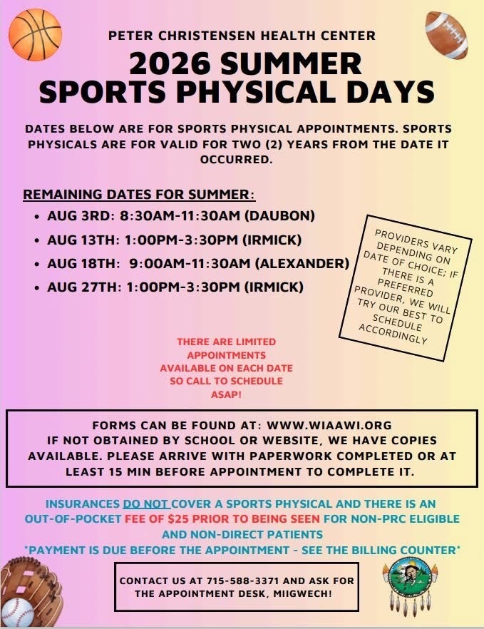 Peter Christensen Health Center 2026 Summer Sports Physical Days