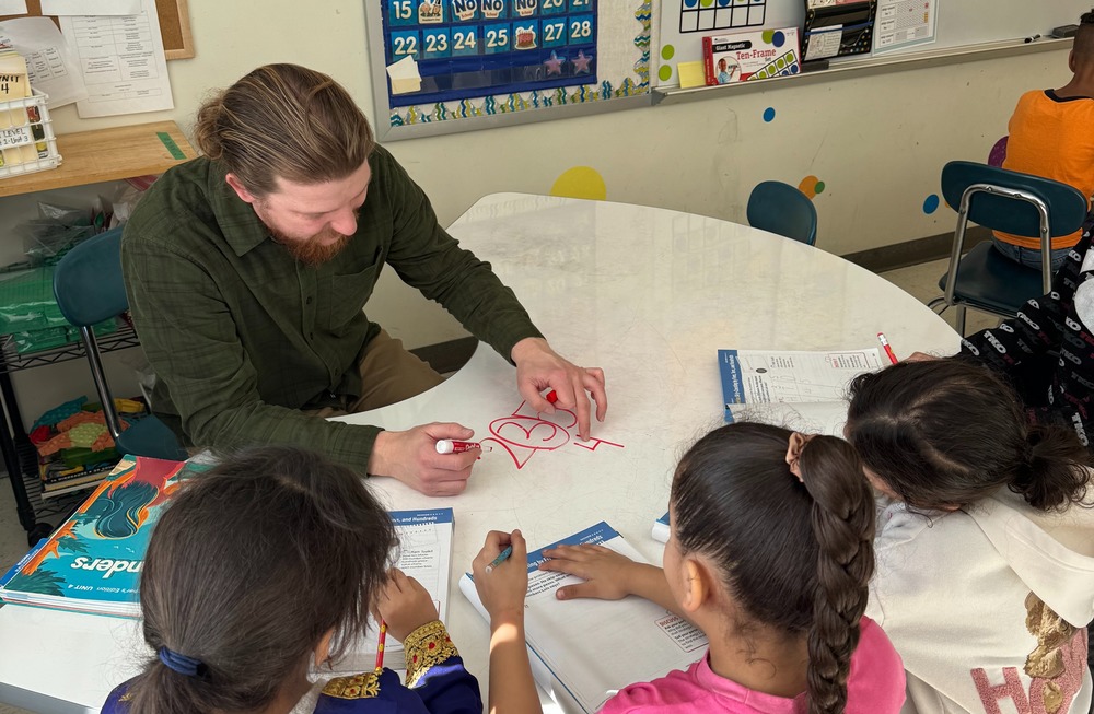Students work in class.