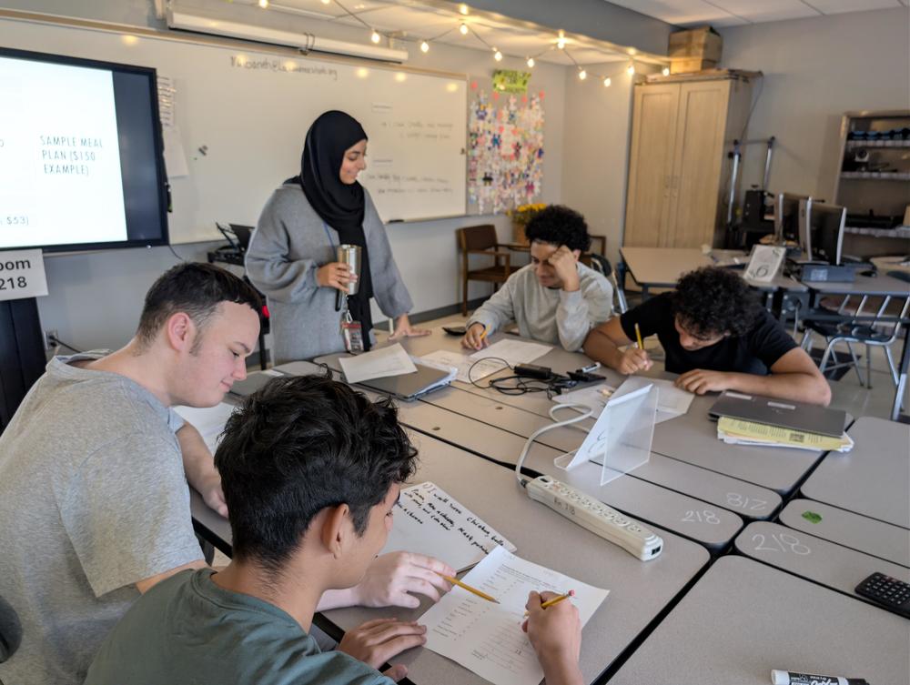 Students work in class.