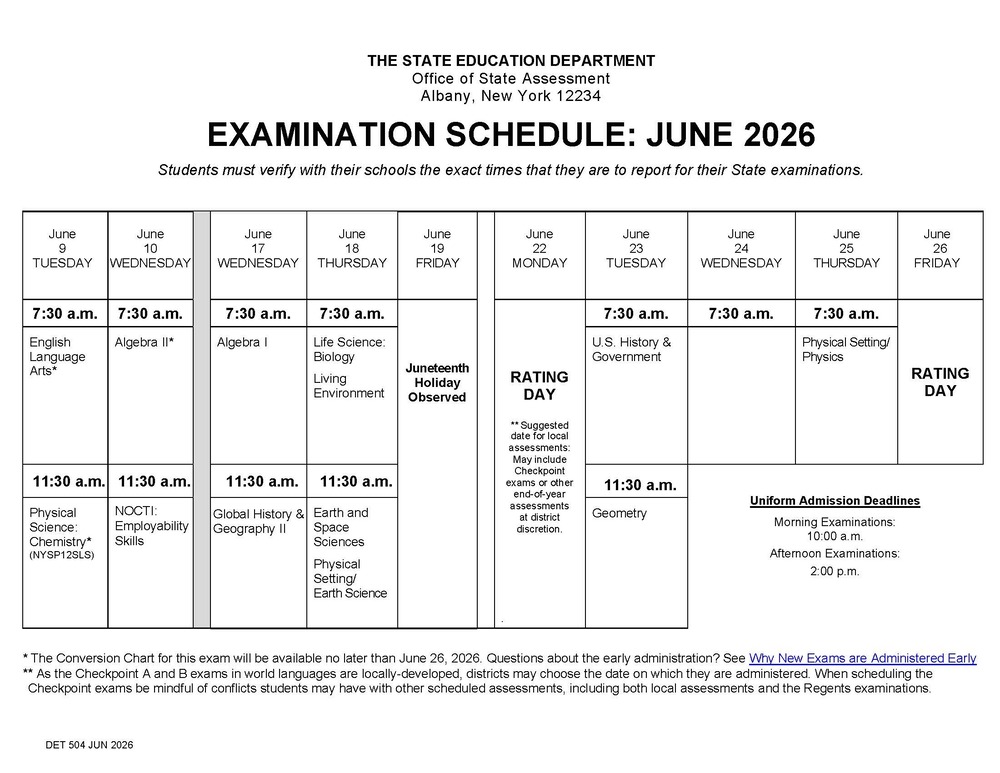 LHS Regents Exam Schedule