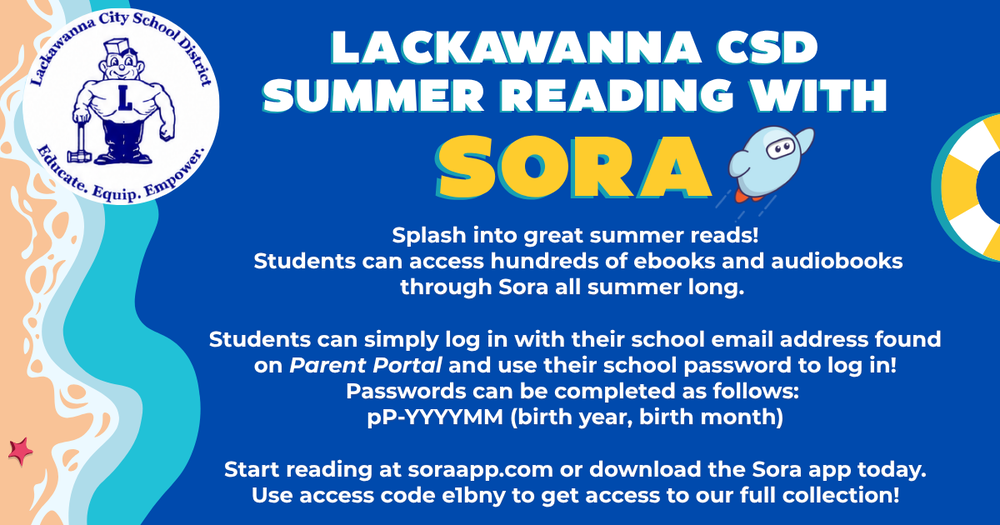 LCSD Summer Reading with Sora graphic