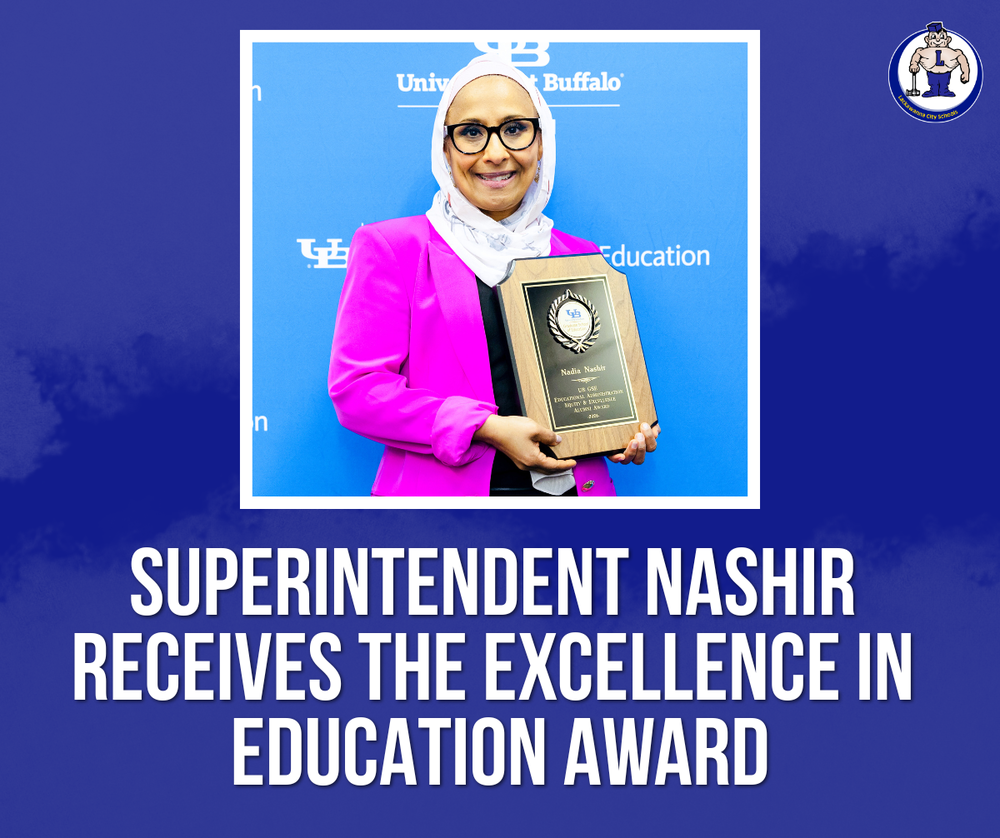 Superintendent Nashir receives the excellence in education award.
