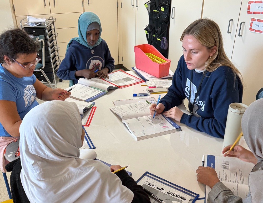 Students work in class.