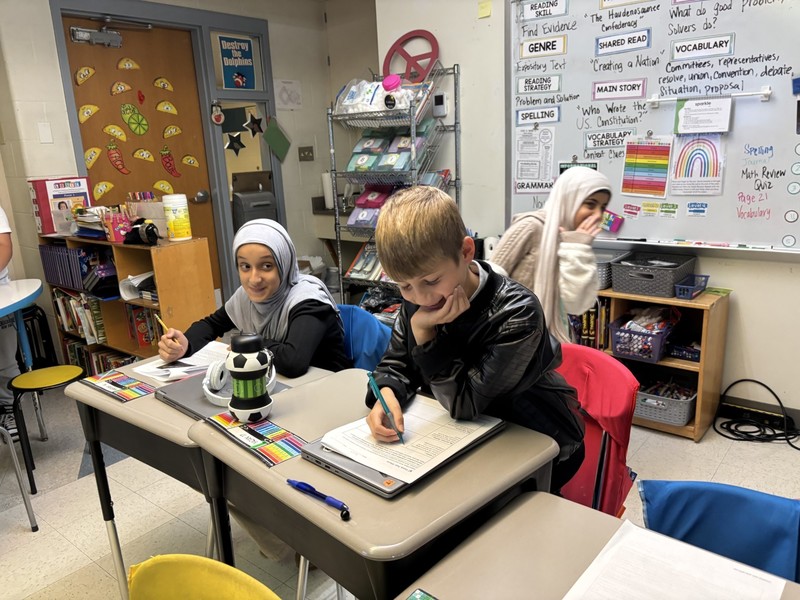 Students read in class.