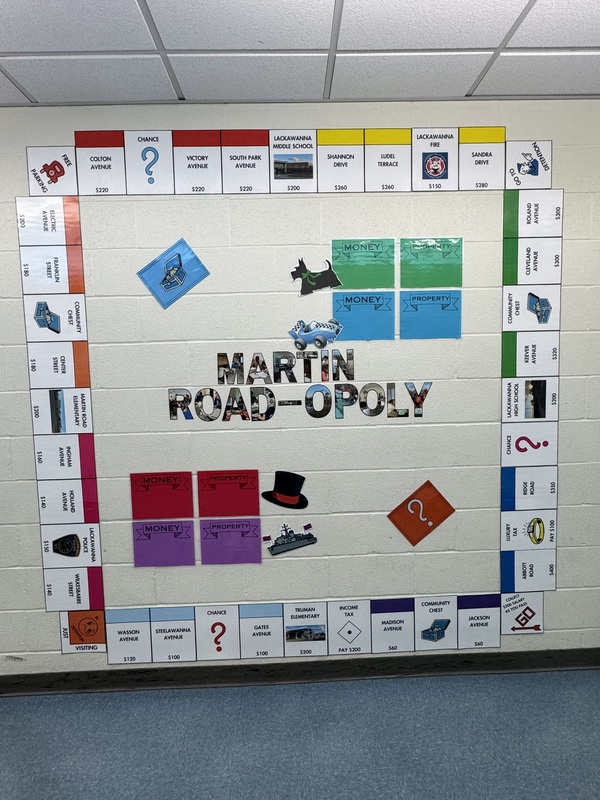 Monopoly game on the Martin Road wall.
