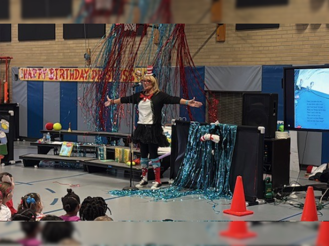 Students gather in the gym for Dr. Suess Week.