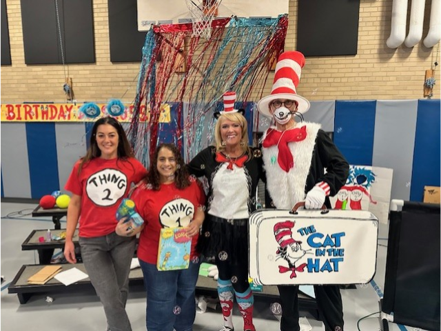 Students gather in the gym for Dr. Suess Week.