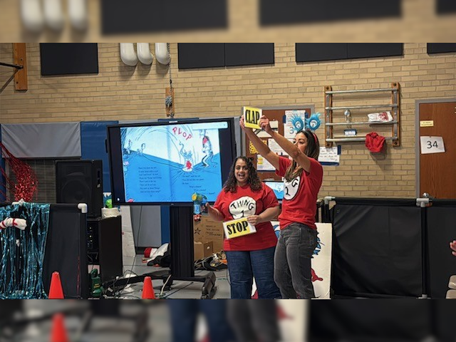 Students gather in the gym for Dr. Suess Week.