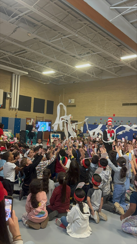 Students gather in the gym for Dr. Suess Week.