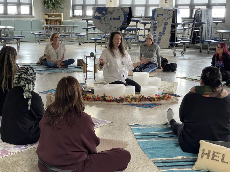 LCSD employees enjoy a sound bath session.