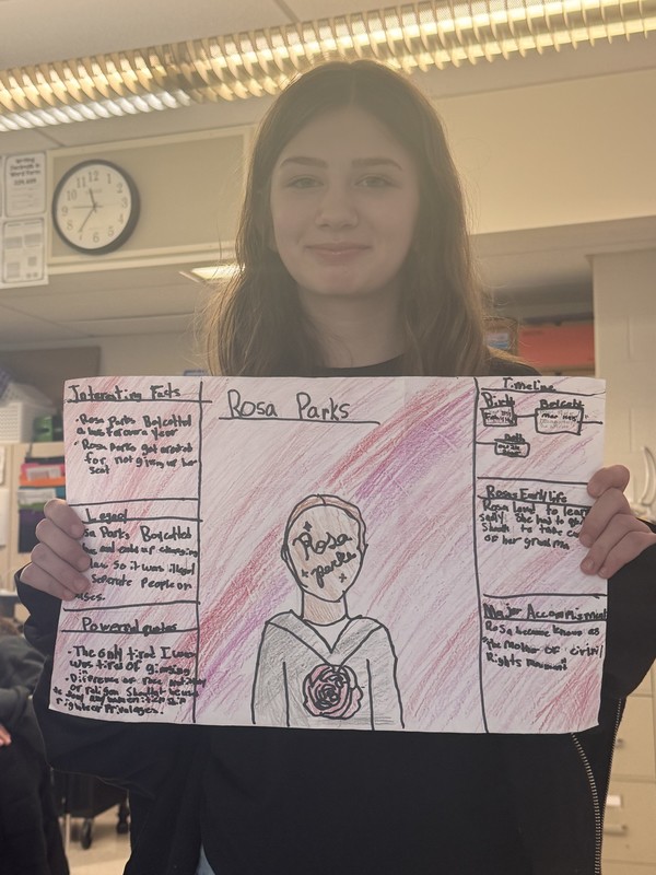 Student holds Black History Month project
