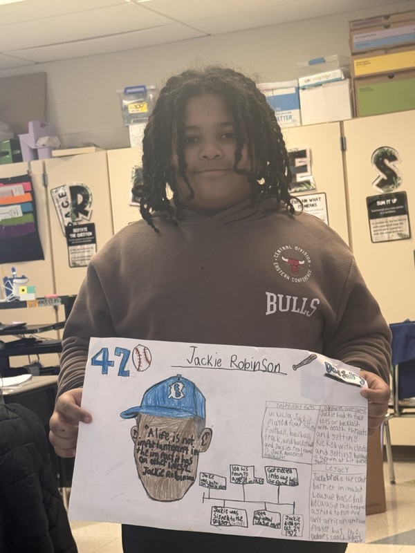 Student holds Black History Month project