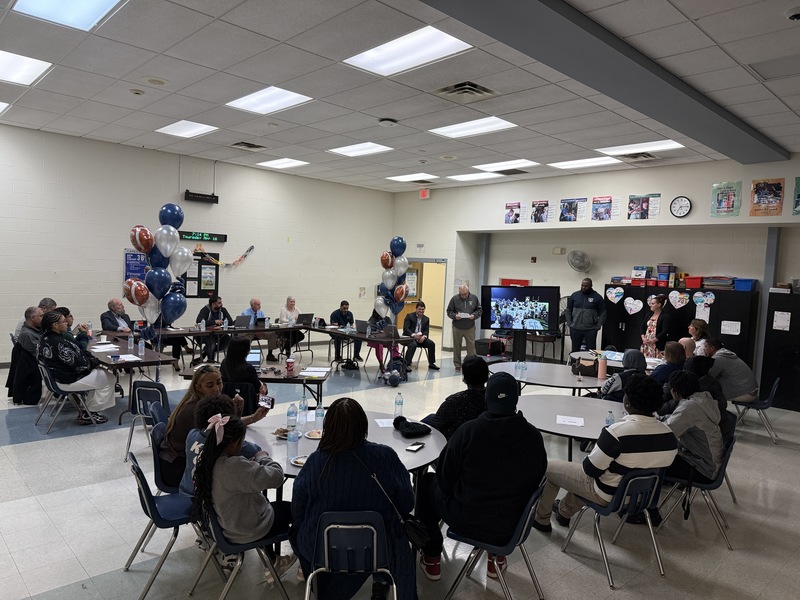 Students and staff gather for Marcus Rivers' recognition ceremony.