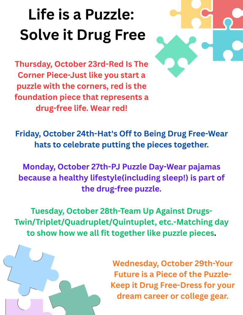 Monday, October 27th-Red Is The Corner Piece-Just like you start a puzzle with the corners, red is the foundation piece that represents a drug-free life