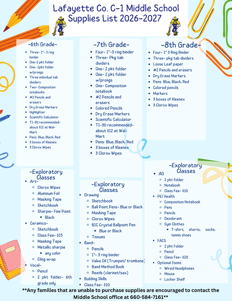 2026-2027 School Supply List