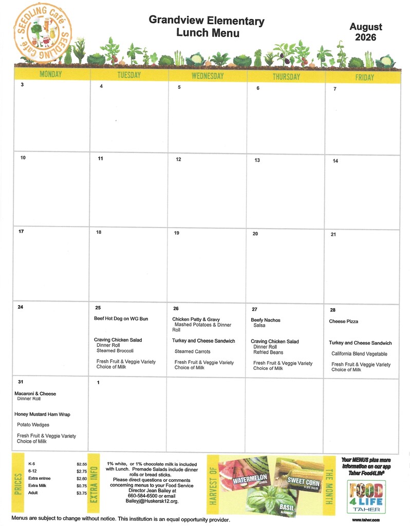August Lunch Menu