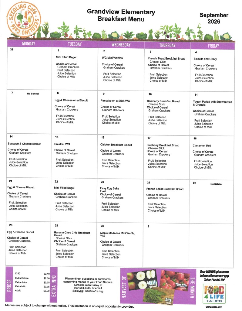 September Breakfast Menu