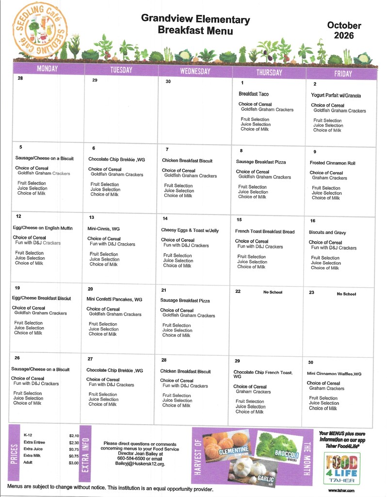October Breakfast Menu
