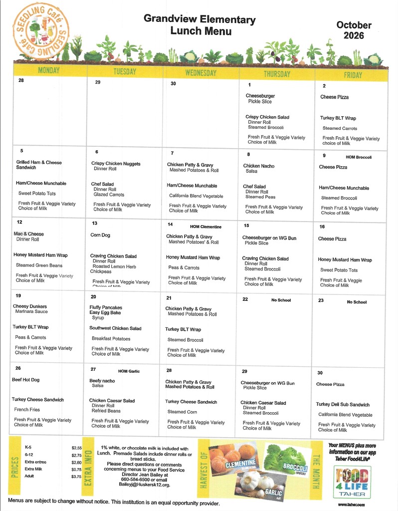 October Lunch Menu