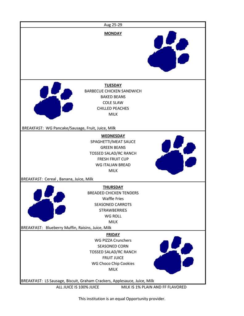 Elementary Lunch Template WEEK 1 JT Aug 25-29