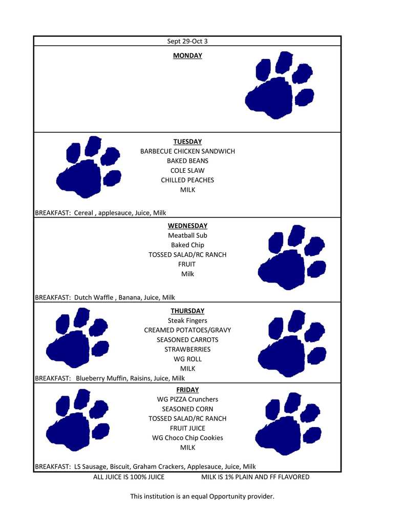 Elementary Lunch Template WEEK 1 JT Sept 29- Oct 3