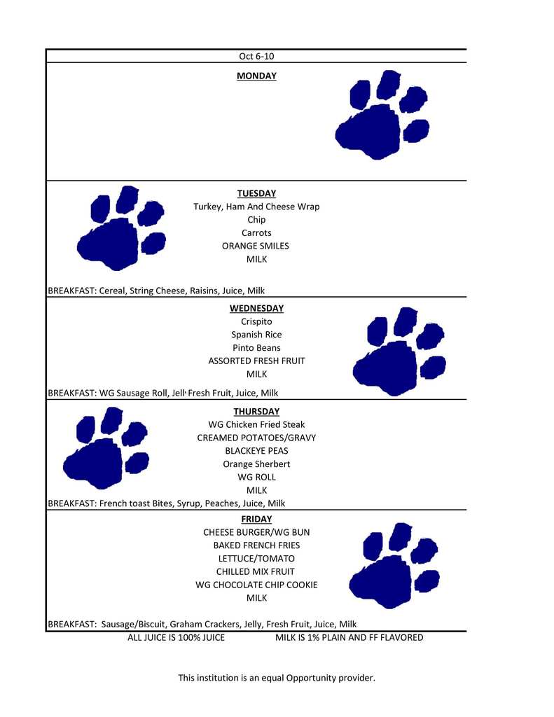 Elementary Lunch Template WEEK 2 JT Oct 6-10