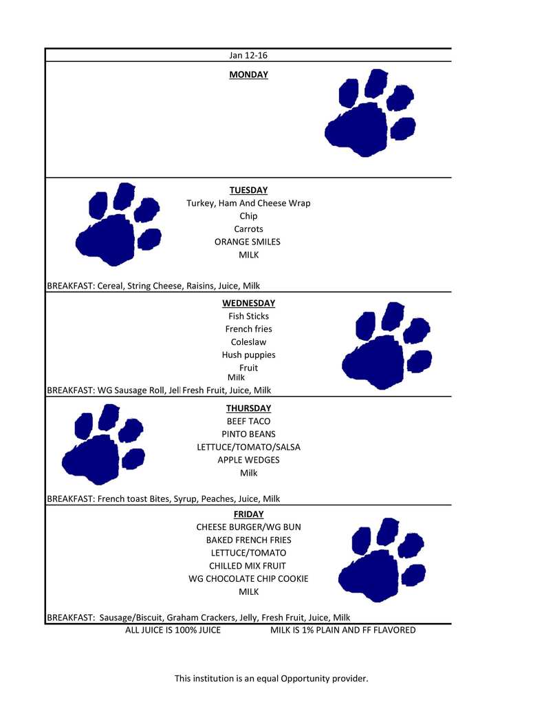Elementary Lunch Template WEEK 2 JT Jan 12-16