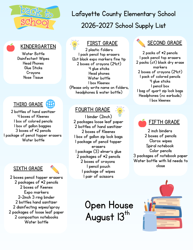2026-2027 Elementary School Supply List 