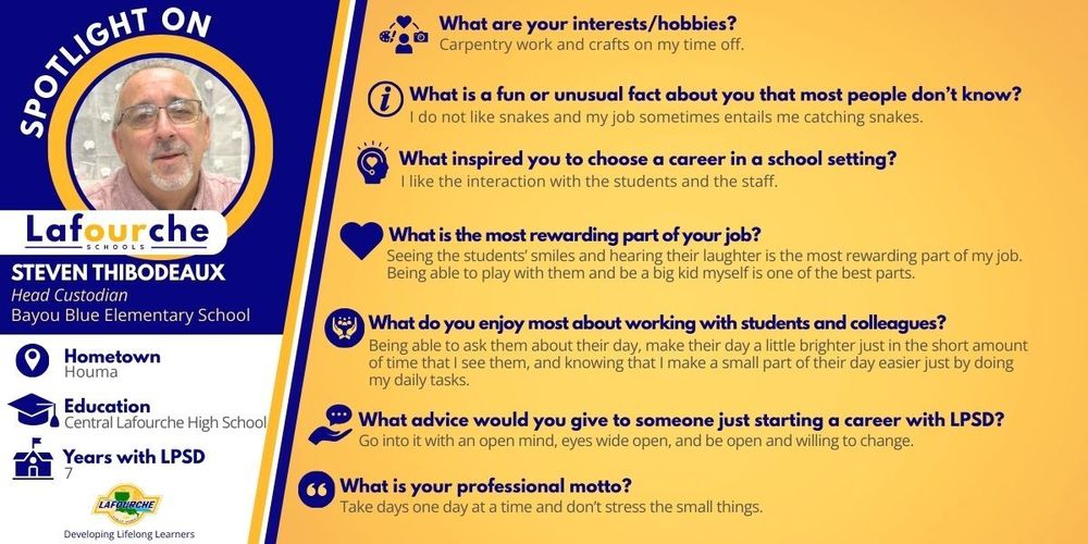 Steven Thibodeaux's responses to Spotlight questions.